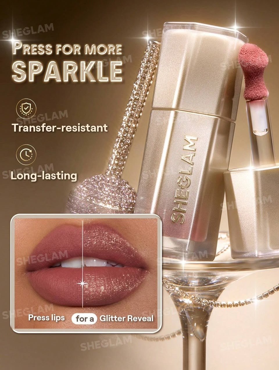 رژ لب مایع اکلیلی شیگلم مدل Stardust Swipe Glitter Liquid Lipstick